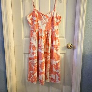Zara White and Coral Floral Midi Dress